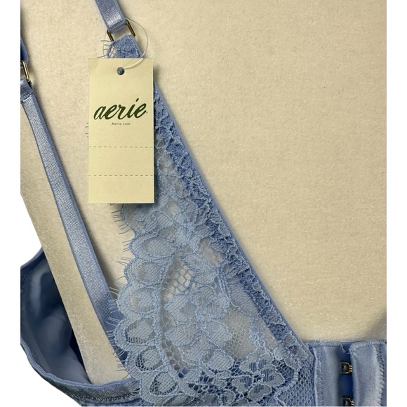 NWT Aerie AE Show Off Plunge Push Up Padded Lace Bra 42B Blue Ocean Sky - Picture 6 of 9